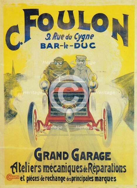 Advertisement for C Foulon's Garage, Bar-le-Duc, France, c1900. Artist: Unknown.