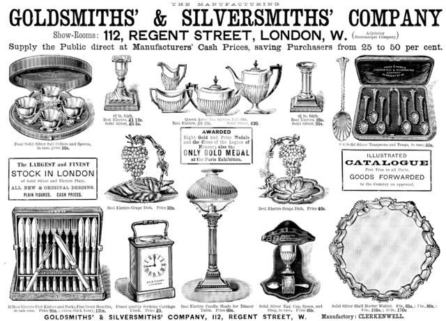 Advertisement for Goldsmiths’ & Silversmiths’ Company, 1890. Creator: Unknown.