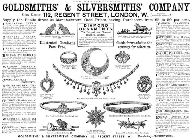 Advertisement for Goldsmiths’ & Silversmiths’ Company, 1890. Creator: Unknown.