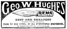 Advertisement for George W. Hughes pens, 1895. Creator: Unknown