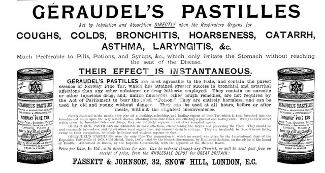 Advertisement for Géraudel's Pastilles, 1895. Creator: Unknown.