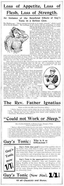 Advertisement for Guy's Tonic, 1898. Creator: Unknown.