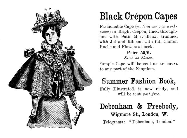 Advertisement for Debenham & Freebody, crépon capes, 1895. Creator: Unknown.