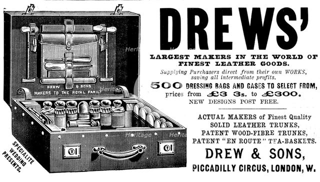 Advertisement for Drews' leather goods, 1895. Creator: Unknown.