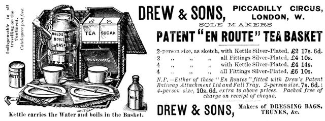 Advertisement for Drew & Sons' Patent "En Route'' Tea Basket, 1895. Creator: Unknown.