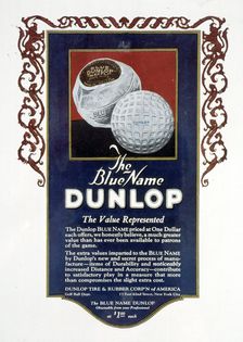 Advertisement for Dunlop "Blue" Maxfli golf ball, 1923. Creator: Unknown