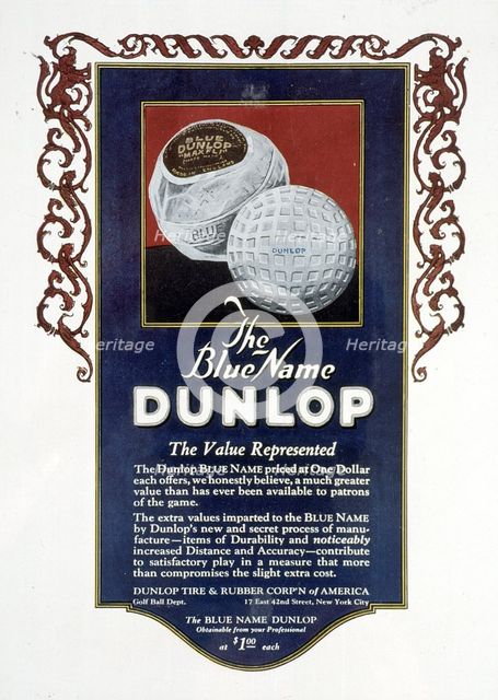 Advertisement for Dunlop "Blue" Maxfli golf ball, 1923. Creator: Unknown.