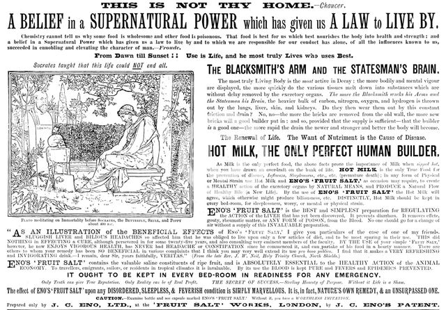 Advertisement for Eno's 'Fruit Salt', 1898. Creator: Unknown.