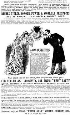 Advertisement for Eno’s "Fruit Salt", 1890. Creator: Unknown