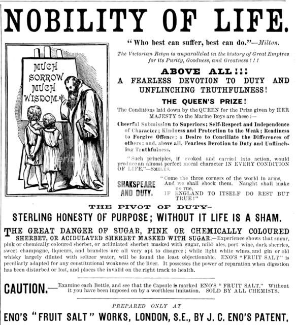 Advertisement for Eno’s "Fruit Salt", 1890.  Creator: Unknown.
