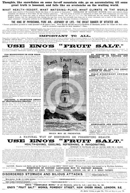 Advertisement for Eno’s "Fruit Salt", 1890.  Creator: Unknown.
