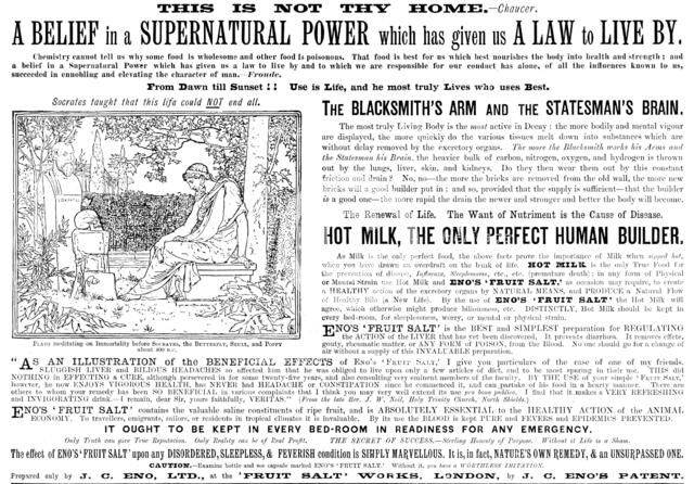 Advertisement for Eno's 'Fruit Salt', 1898. Creator: Unknown.