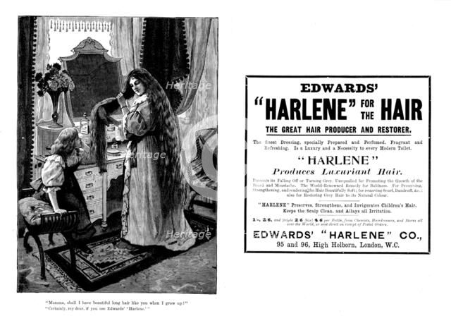 Advertisement for Edwards' "Harlene" for the hair, 1898. Creator: Unknown.