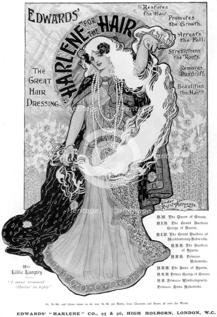 Advertisement for Edwards 'Harlene' for Hair, 1902. Artist: Unknown