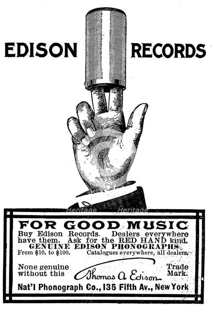 Advertisement for Edison phonograph cylinder recordings, 1900. Creator: Unknown.