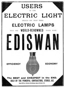 Advertisement for Ediswan incandescent light bulbs, 1898. Creator: Unknown