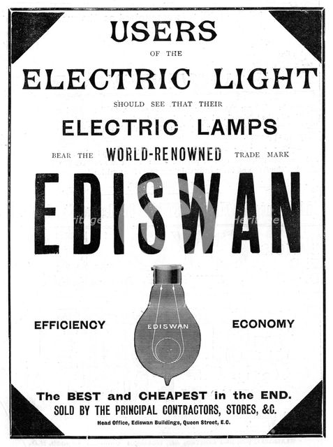 Advertisement for Ediswan incandescent light bulbs, 1898. Creator: Unknown.