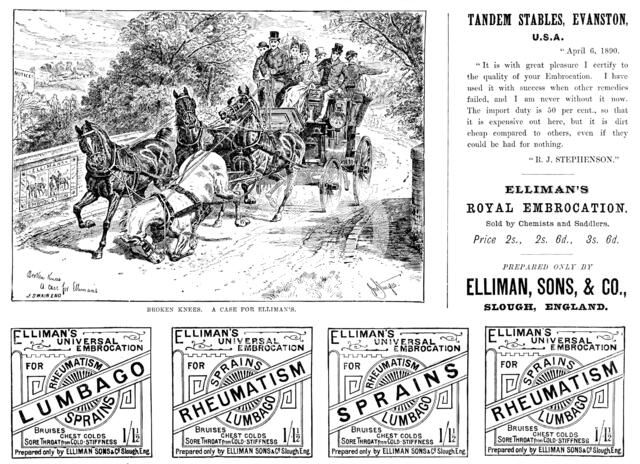 Advertisement for Elliman’s Royal Embrocation, 1890. Creator: Joseph Swain.