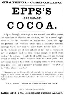 Advertisement for Epps’s (Breakfast) Cocoa, 1890. Creator: Unknown