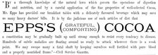 Advertisement for Epps’s (Grateful, Comforting) Cocoa, 1890. Creator: Unknown