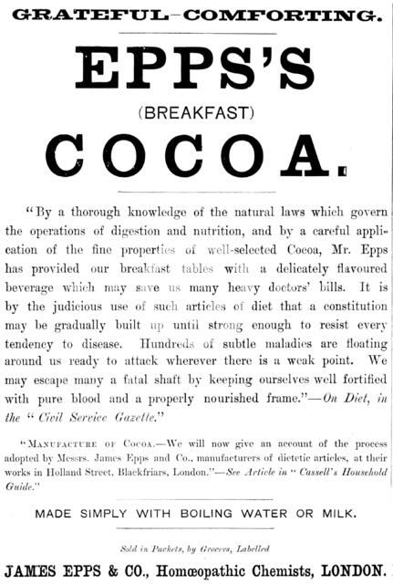 Advertisement for Epps’s (Breakfast) Cocoa, 1890. Creator: Unknown.