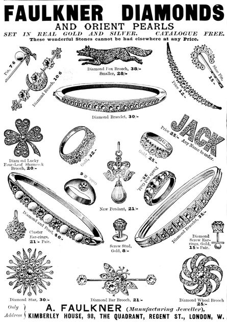 Advertisement for Faulkner Diamonds and Orient Pearls, 1898. Creator: Unknown.