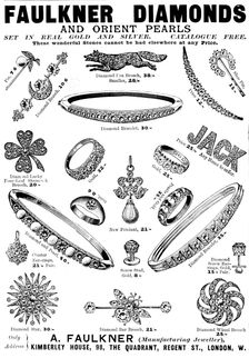 Advertisement for Faulkner Diamonds and Orient Pearls, 1898. Creator: Unknown