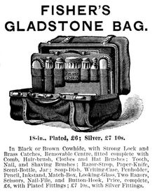 Advertisement for Fisher’s Gladstone Bag, 1890. Creator: Unknown
