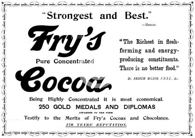 Advertisement for Fry's Pure Concentrated Cocoa, 1898. Creator: Unknown.
