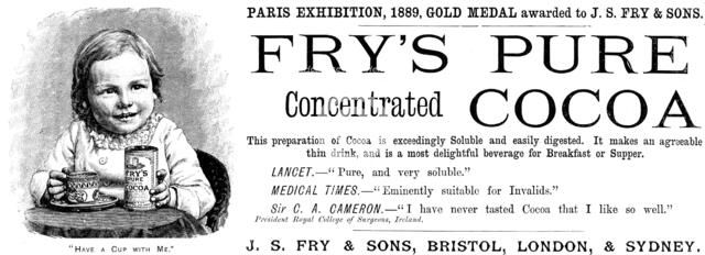 Advertisement for Fry's Pure Concentrated Cocoa, 1890. Creator: Unknown.