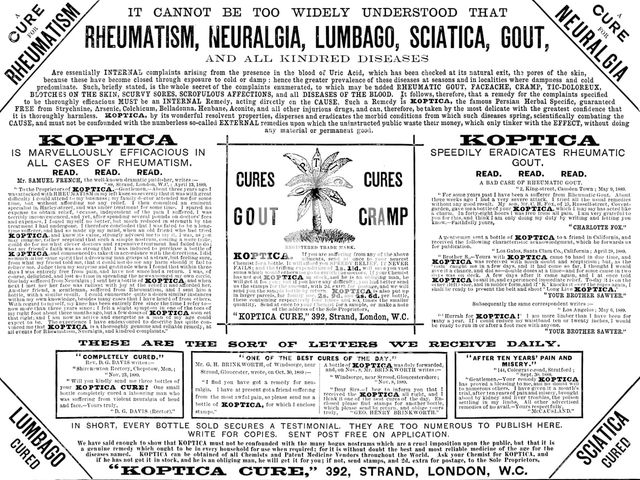 Advertisement for Koptica, the famous Persian Herbal Specific, 1890. Creator: Unknown.