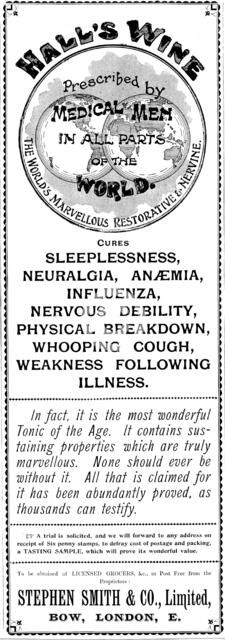 Advertisement for Hall's Wine, 1898. Creator: Unknown.