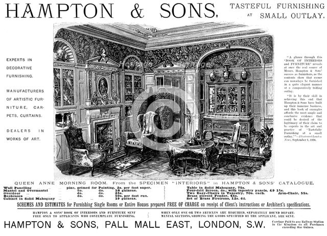 Advertisement for Hampton & Sons, furniture, 1895. Creator: Unknown.