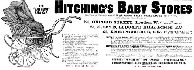 Advertisement for Hitching's Baby Stores, 1898. Creator: Unknown.