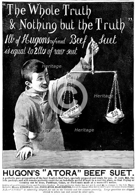 Advertisement for Hugon's "Atora" Beef Suet, 1898. Creator: Unknown.