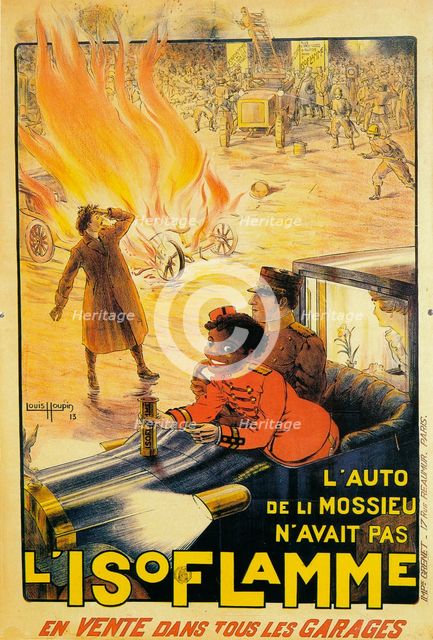 'Advertisement for Isoflamme fire extinguishers, 1913. Artist: Louis Houpin.