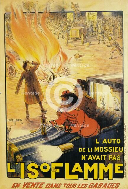 'Advertisement for Isoflamme fire extinguishers, 1913. Artist: Louis Houpin.