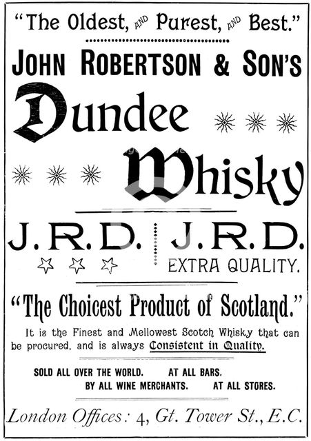 Advertisement for John Robertson & Son's Dundee Whisky, 1895. Creator: Unknown.