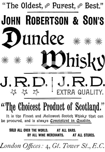 Advertisement for John Robertson & Son's Dundee Whisky, 1895. Creator: Unknown.