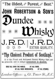 Advertisement for John Robertson & Son's Dundee Whisky, 1895. Creator: Unknown