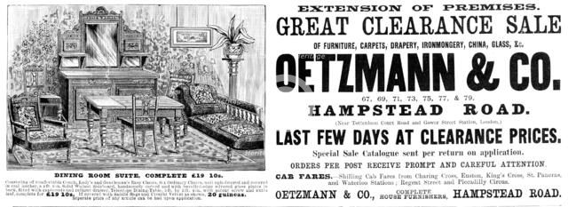 Advertisement for Oetzmann & Co. Great Clearance Sale, 1890. Creator: Unknown.