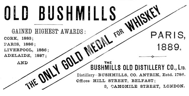 Advertisement for Old Bushmills Whiskey, 1890. Creator: Unknown.