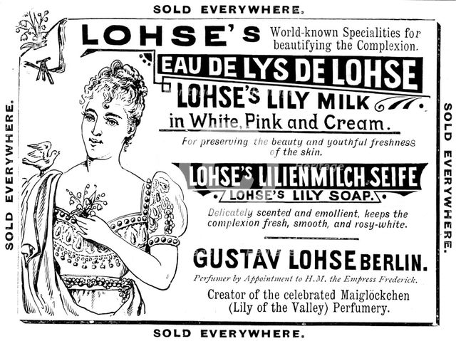 Advertisement for Lohse's cosmetic products, 1895. Creator: Unknown.