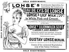 Advertisement for Lohse's cosmetic products, 1895. Creator: Unknown