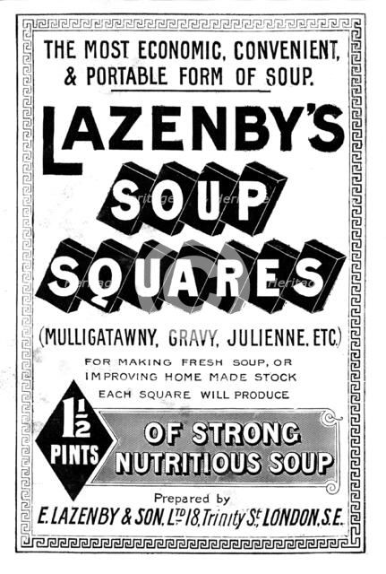 Advertisement for Lazenby's Soup Squares, 1898. Creator: Unknown.