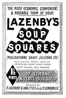 Advertisement for Lazenby's Soup Squares, 1898. Creator: Unknown