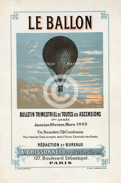 Advertisement for "Le Ballon", Janvier, Février, Mars, 1883, pub. 1883. Creator: French School (19th Century).