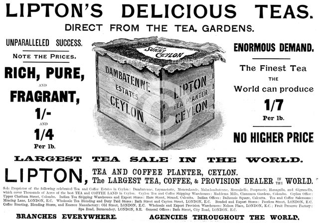 Advertisement for Lipton's Tea, 1895. Creator: Unknown.