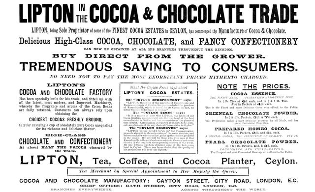 Advertisement for Lipton's tea, coffee and cocoa, 1895. Creator: Unknown.