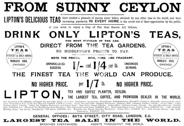 Advertisement for Lipton's Teas, 1895. Creator: Unknown.